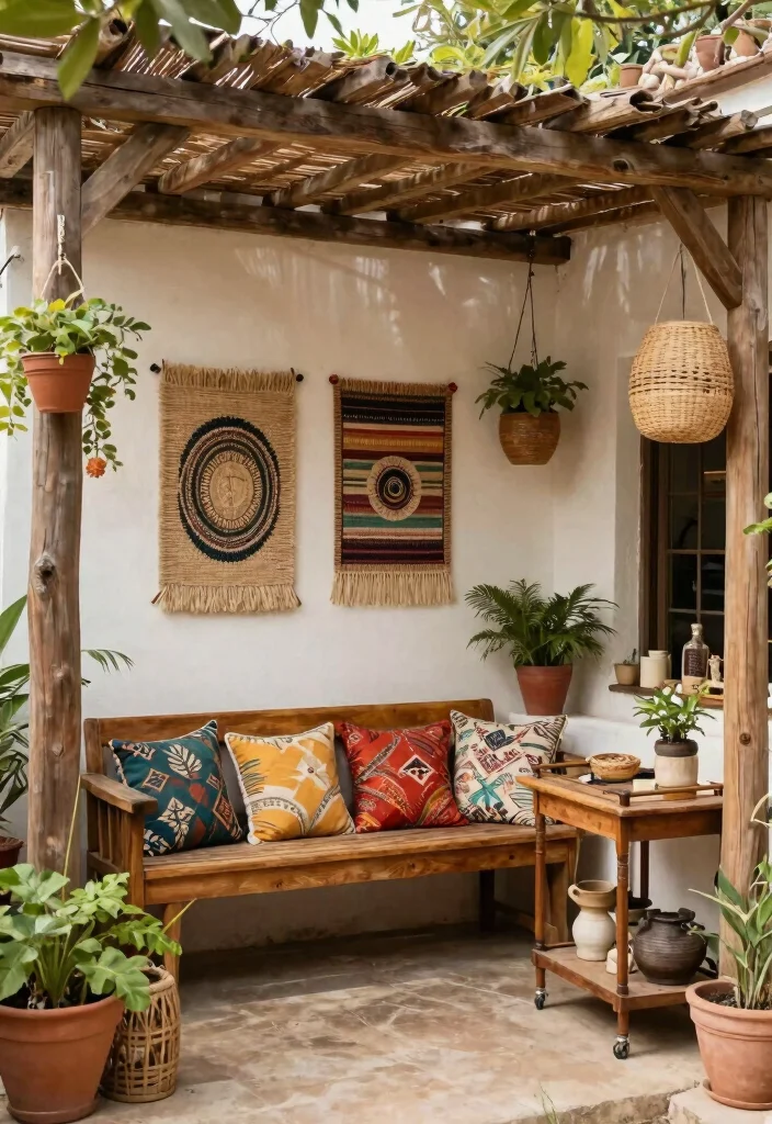 15 Boho Pergola Ideas That Provide Full Shade and Privacy - 6. Rustic Chic Decor 1