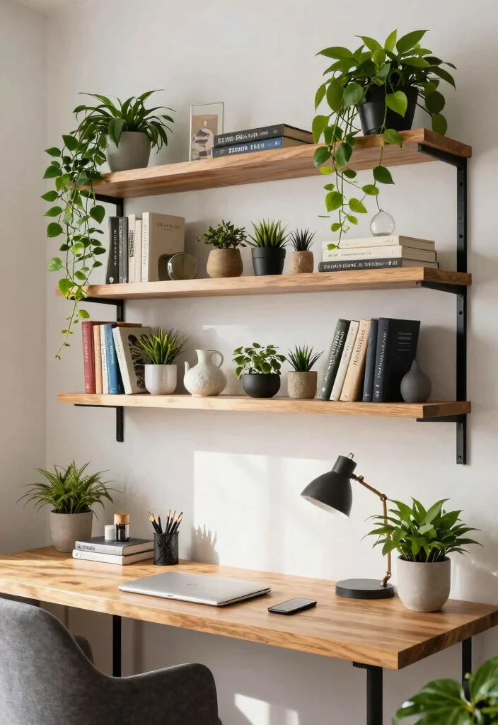 15 Ceiling Plant Hanger Concepts That Hold Multiple Pots Safely - 11. Floating Shelves with Hanging Pots 1