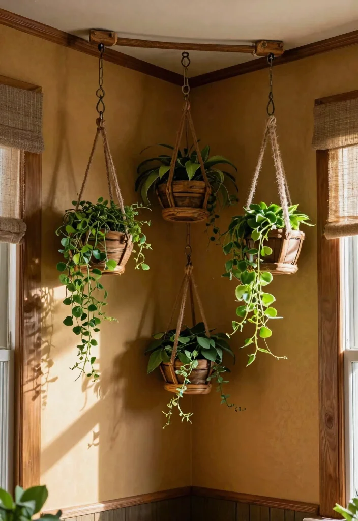 15 Ceiling Plant Hanger Concepts That Hold Multiple Pots Safely - 3. Rustic Wooden Hangers for a Cozy Vibe 1