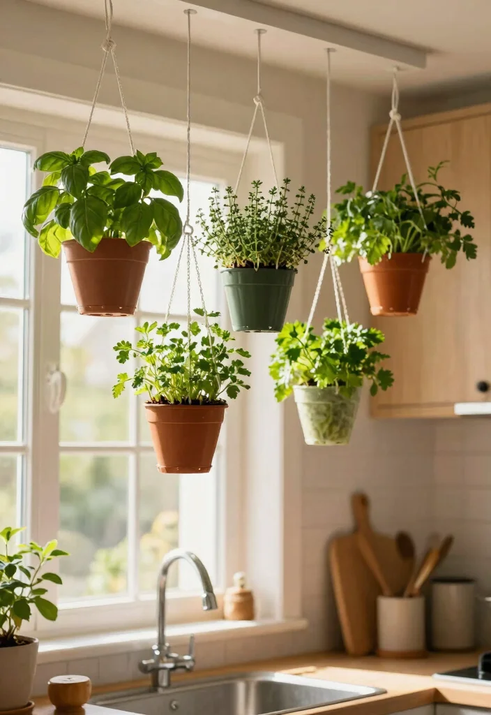 15 Ceiling Plant Hanger Concepts That Hold Multiple Pots Safely - 7. Hanging Herb Gardens for Culinary Enthusiasts 1
