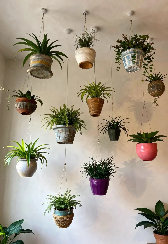 15 Ceiling Plant Hanger Concepts That Hold Multiple Pots Safely - 8. Artistic Ceiling Displays for a Statement Piece 1