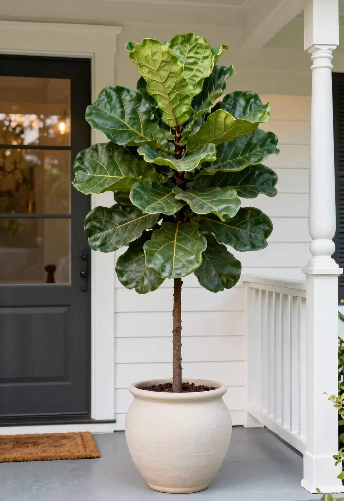 15 Faux Plants for Front Porch That Actually Fool Neighbors - 1. Lifelike Potted Fiddle Leaf Fig 1