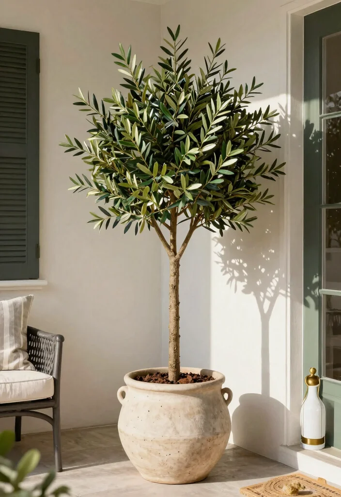 15 Faux Plants for Front Porch That Actually Fool Neighbors - 10. Stylish Faux Olive Trees 1