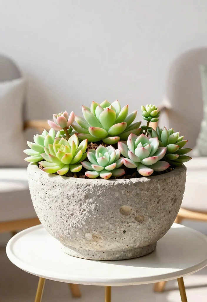 15 Faux Plants for Front Porch That Actually Fool Neighbors - 3. Succulent Garden in a Faux Stone Planter 1
