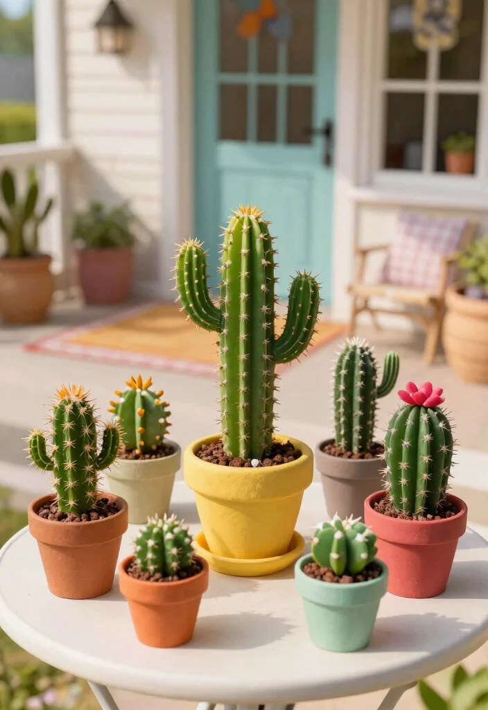 15 Faux Plants for Front Porch That Actually Fool Neighbors - 5. Cute Faux Cacti in Mini Pots 1