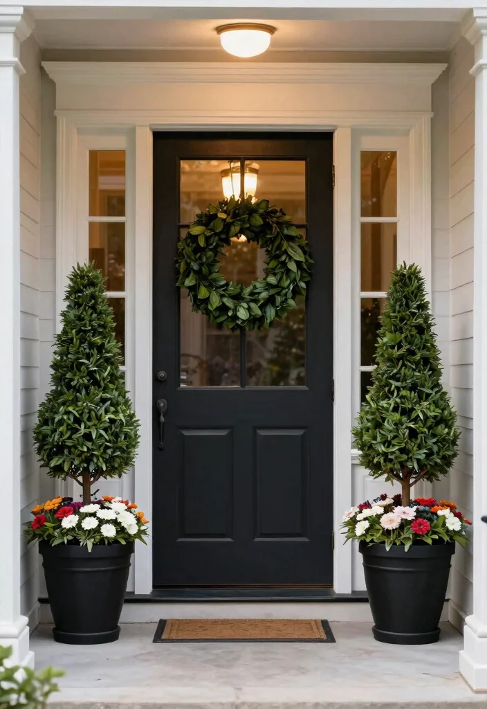 15 Faux Plants for Front Porch That Actually Fool Neighbors - 6. Elegant Faux Topiaries 1