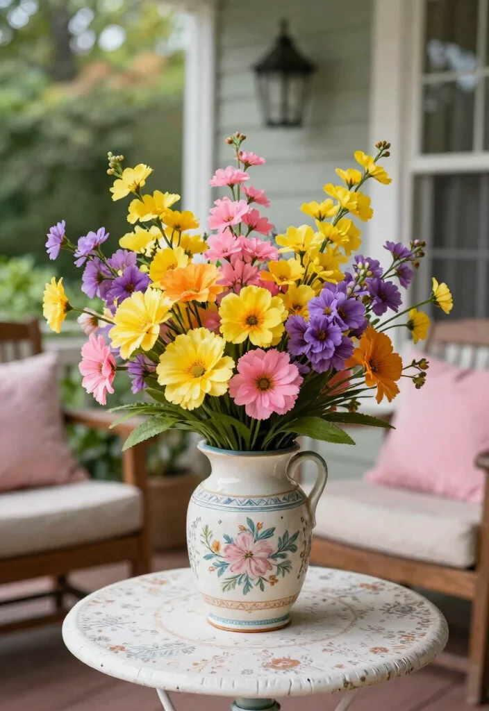15 Faux Plants for Front Porch That Actually Fool Neighbors - 8. Vibrant Faux Flowers 1
