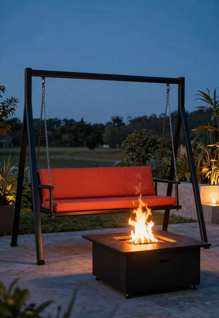 15 Fire Pit Swings That Hold Adults and Stay Safely Anchored - 2. Contemporary Metal Fire Pit Swing 1