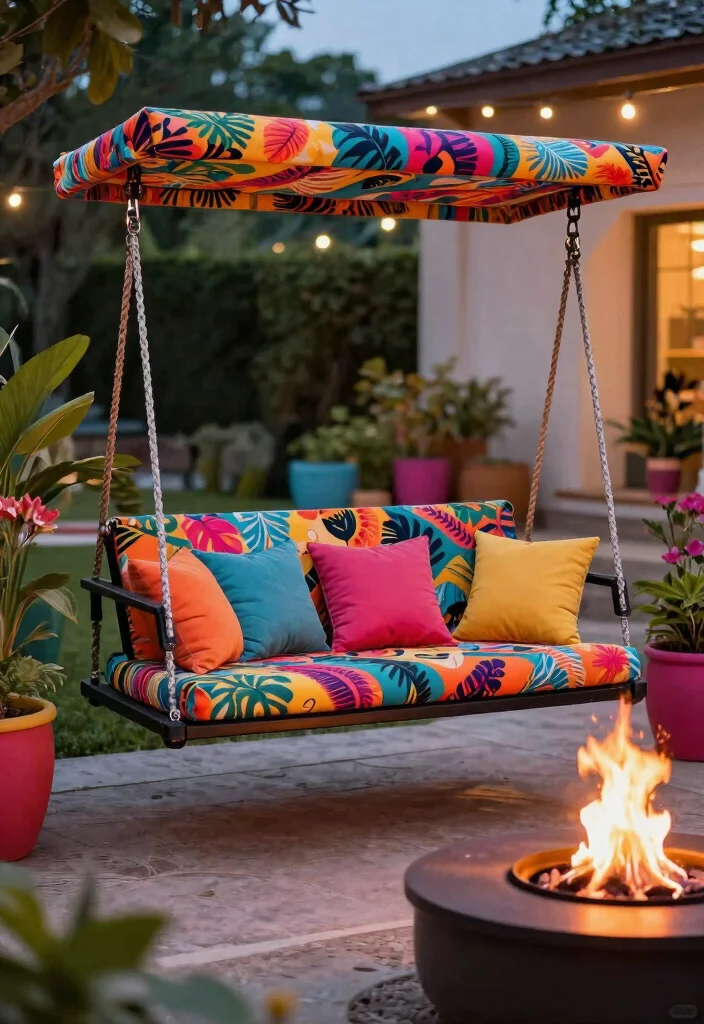 15 Fire Pit Swings That Hold Adults and Stay Safely Anchored - 8. Colorful Fabric Swing 1