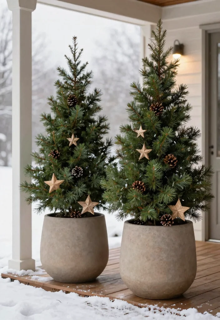 15 Front Porch Christmas Ideas That Welcome Without Clutter - 1. Evergreen Planters 1
