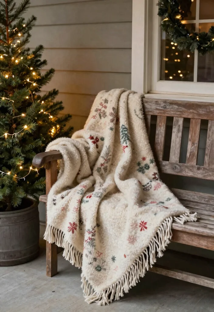 15 Front Porch Christmas Ideas That Welcome Without Clutter - 14. Holiday-Themed Throw Blankets 1