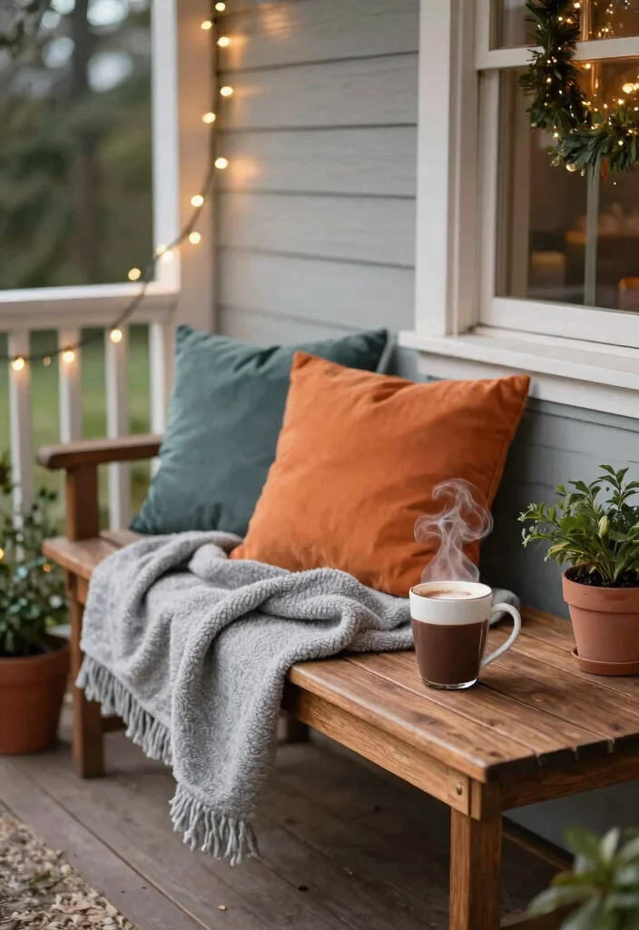 15 Front Porch Christmas Ideas That Welcome Without Clutter - 5. Cozy Sitting Area 1