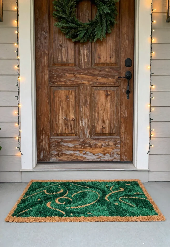 15 Front Porch Christmas Ideas That Welcome Without Clutter - 7. Seasonal Doormats 1