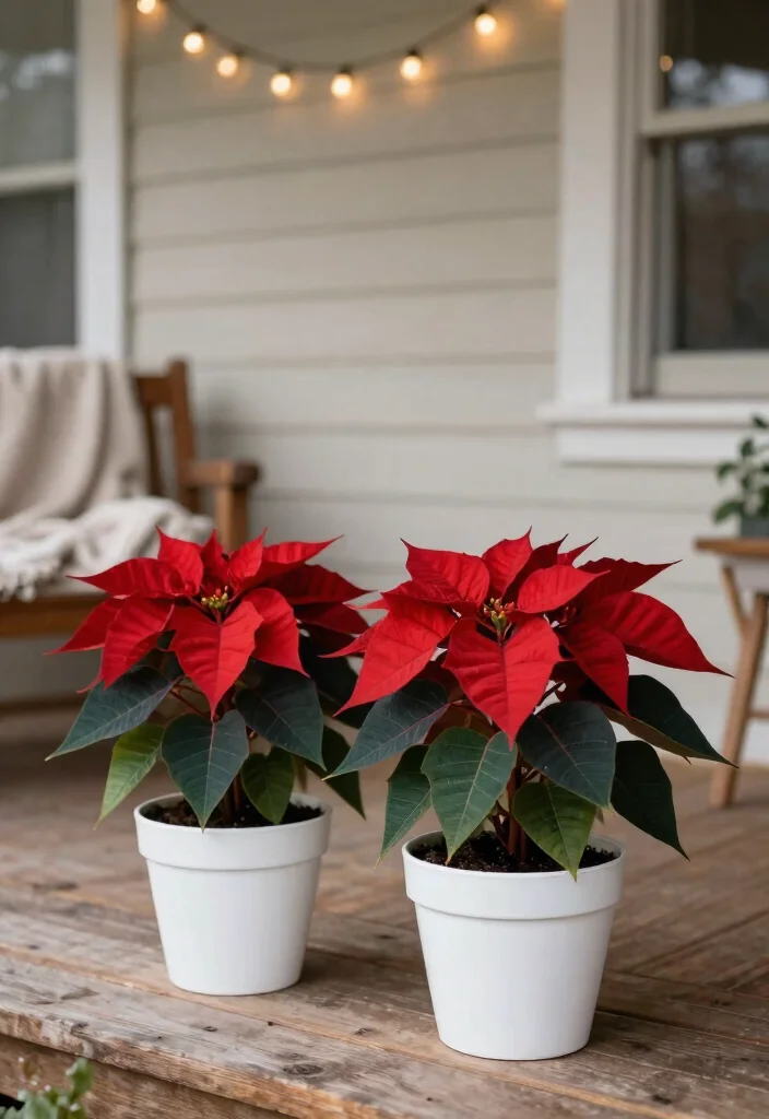15 Front Porch Christmas Ideas That Welcome Without Clutter - 9. Potted Holiday Plants 1