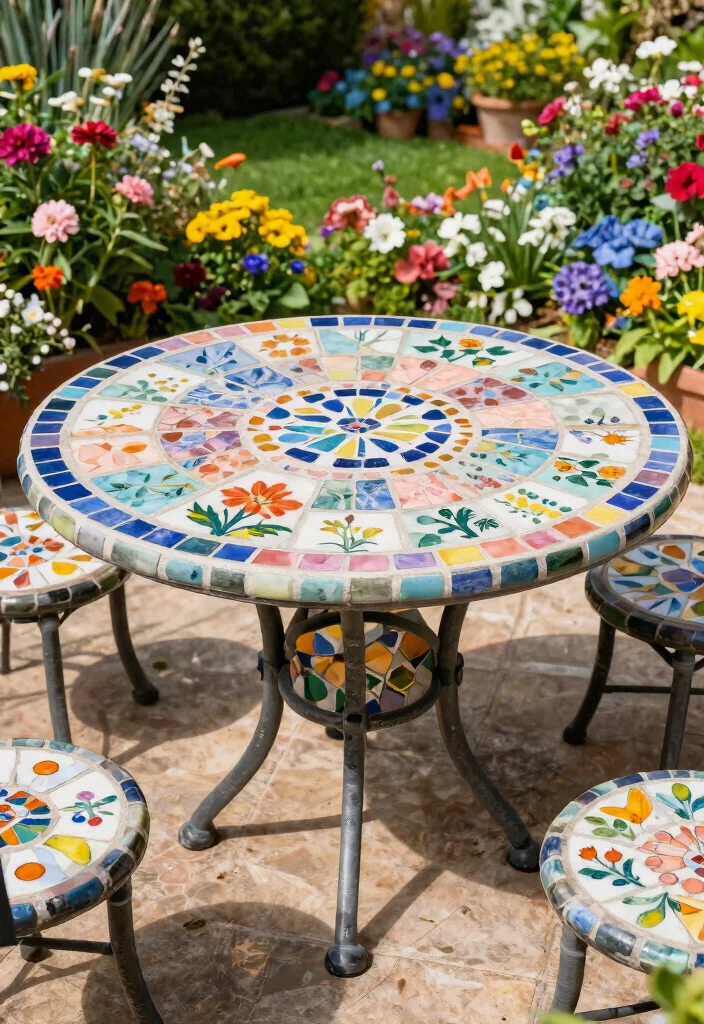 15 Mosaic Patio Table Ideas You Can DIY Without Breaking Tiles - 11. Seasonal Themes 1