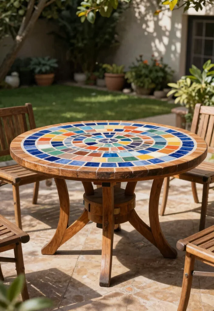 15 Mosaic Patio Table Ideas You Can DIY Without Breaking Tiles - 13. Tile and Wood Combo 1