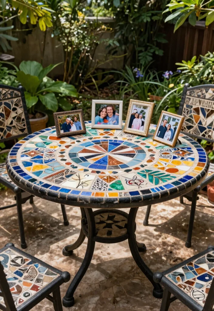 15 Mosaic Patio Table Ideas You Can DIY Without Breaking Tiles - 14. Personal Touch 1
