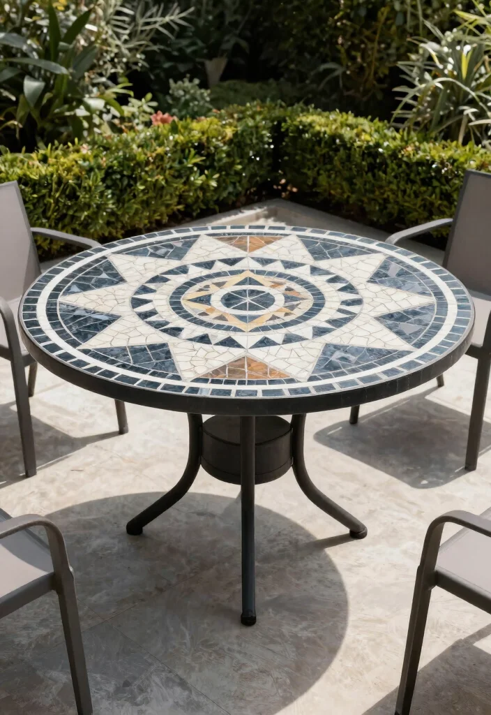 15 Mosaic Patio Table Ideas You Can DIY Without Breaking Tiles - 3. Geometric Patterns 1