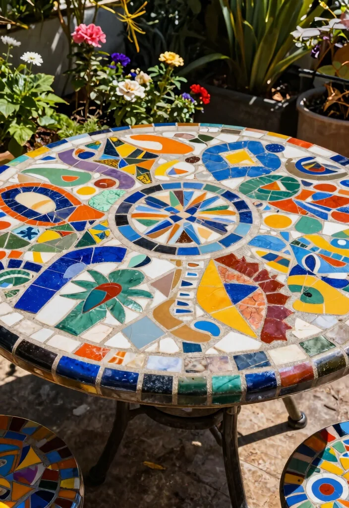 15 Mosaic Patio Table Ideas You Can DIY Without Breaking Tiles - 5. Artistic Expression 1