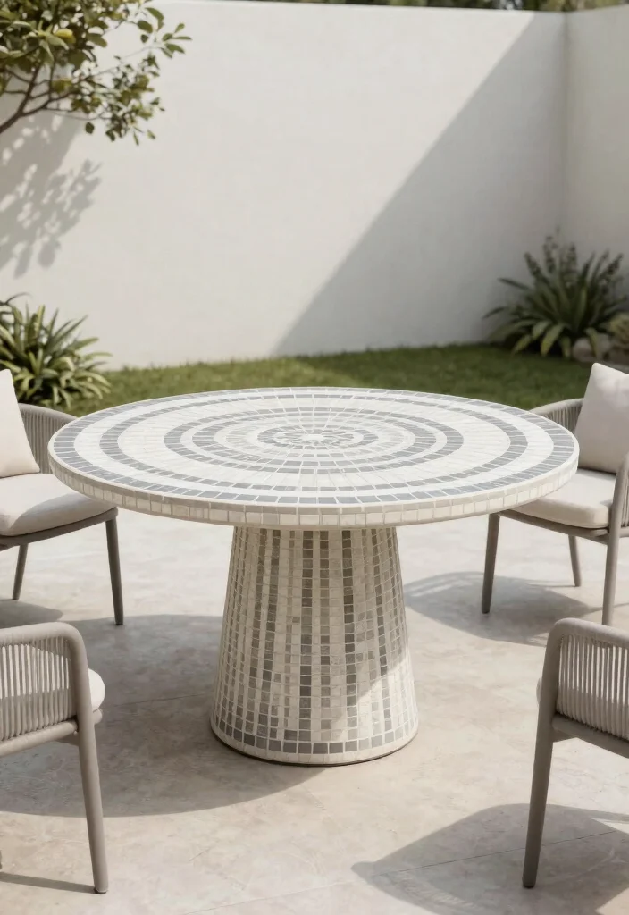 15 Mosaic Patio Table Ideas You Can DIY Without Breaking Tiles - 6. Minimalist Chic 1