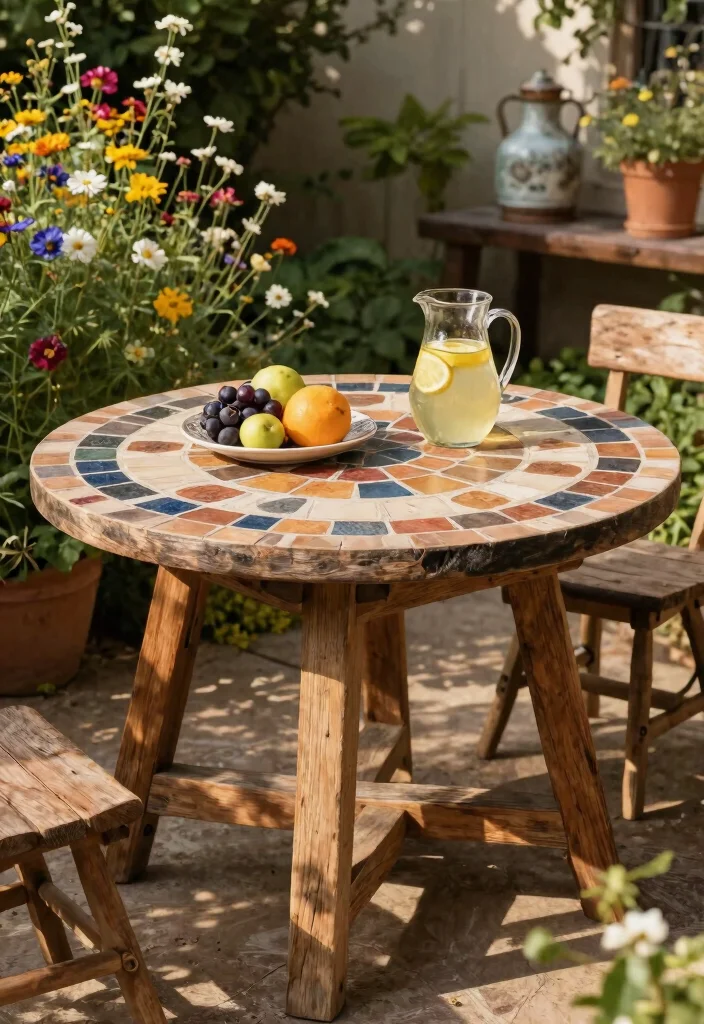 15 Mosaic Patio Table Ideas You Can DIY Without Breaking Tiles - 8. Rustic Farmhouse Style 1