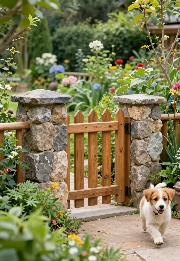 15 Post and Rail Fence Ideas That Keep Pets In Without Blocking Views - 4. Natural Stone Posts with Wooden Rails 1