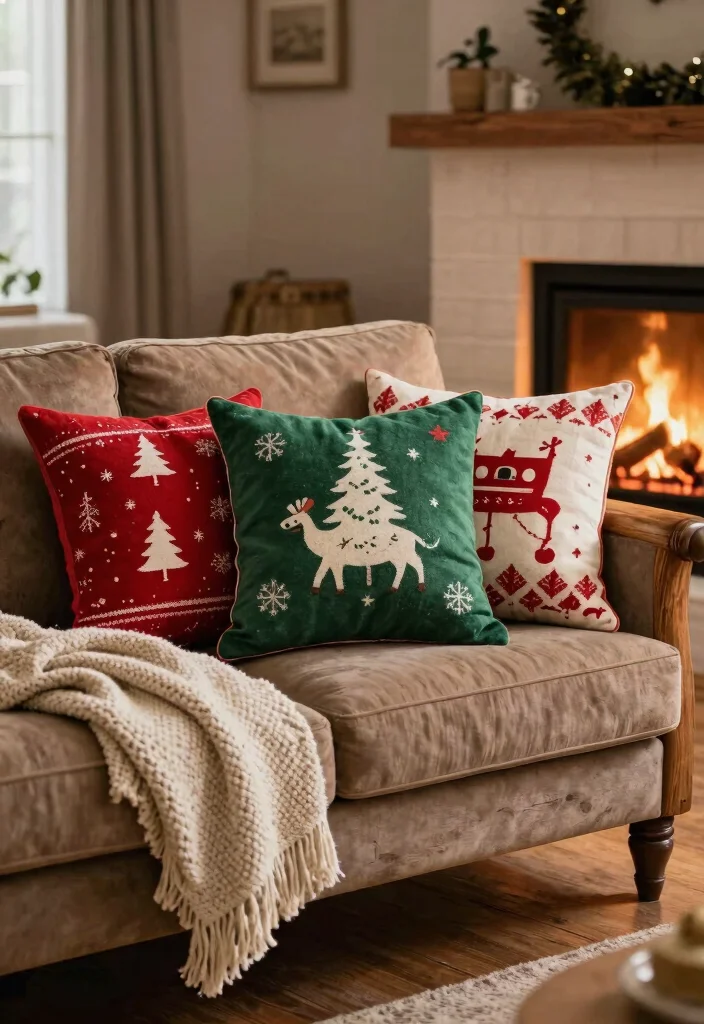 15 Rustic Farmhouse Christmas Ideas on a Budget That Look High-End - 15. Cozy Holiday Throw Pillows 1