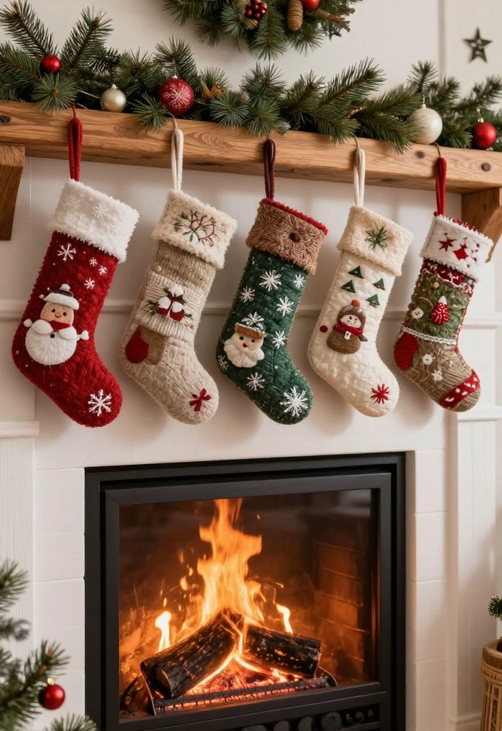 15 Rustic Farmhouse Christmas Ideas on a Budget That Look High-End - 7. Charming Stockings from Recycled Materials 1