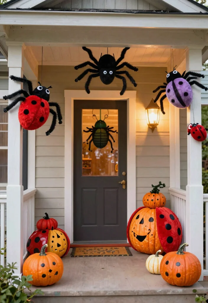 15 Small Porch Halloween Decor Ideas That Make a Big Impact - 14. Seasonal Insect Decor 1