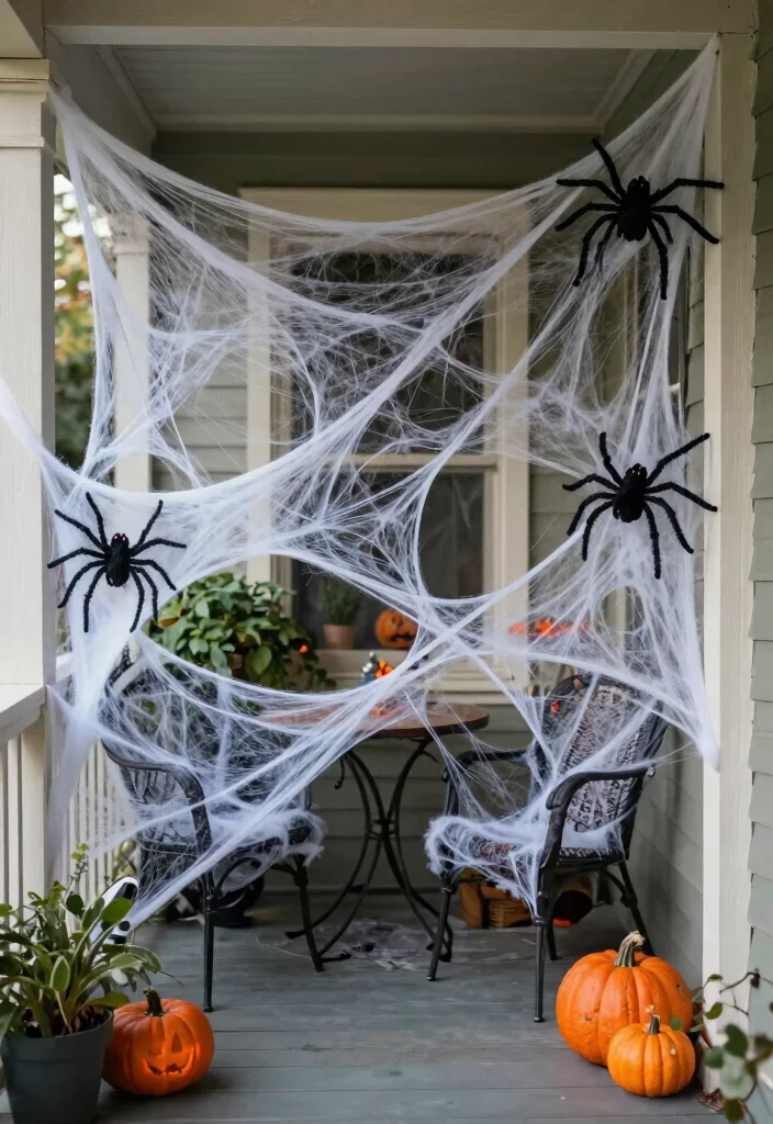 15 Small Porch Halloween Decor Ideas That Make a Big Impact - 8. Spider Web Accents 1
