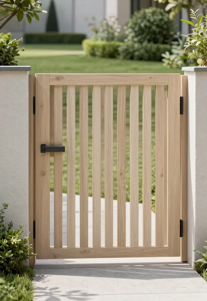 15 Wooden Fence Gate Ideas That Don't Sag After One Season - 10. Minimalist Wooden Gate for a Clean Look 1