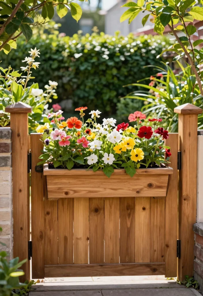 15 Wooden Fence Gate Ideas That Don't Sag After One Season - 11. Garden Gate with Built-In Planters 1
