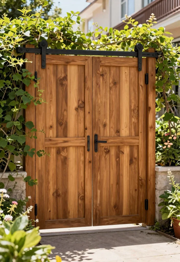 15 Wooden Fence Gate Ideas That Don't Sag After One Season - 2. Classic Barn Door Style 1