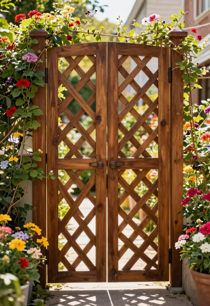 15 Wooden Fence Gate Ideas That Don't Sag After One Season - 5. Lattice-Style Wooden Gate 1