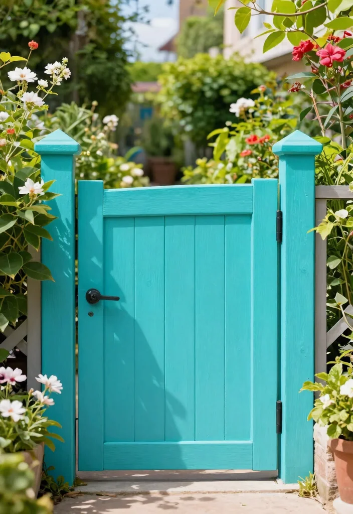 15 Wooden Fence Gate Ideas That Don't Sag After One Season - 9. Painted Wooden Gates for a Pop of Color 1