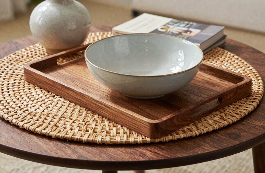 glossy ceramic matte wood woven contrasts