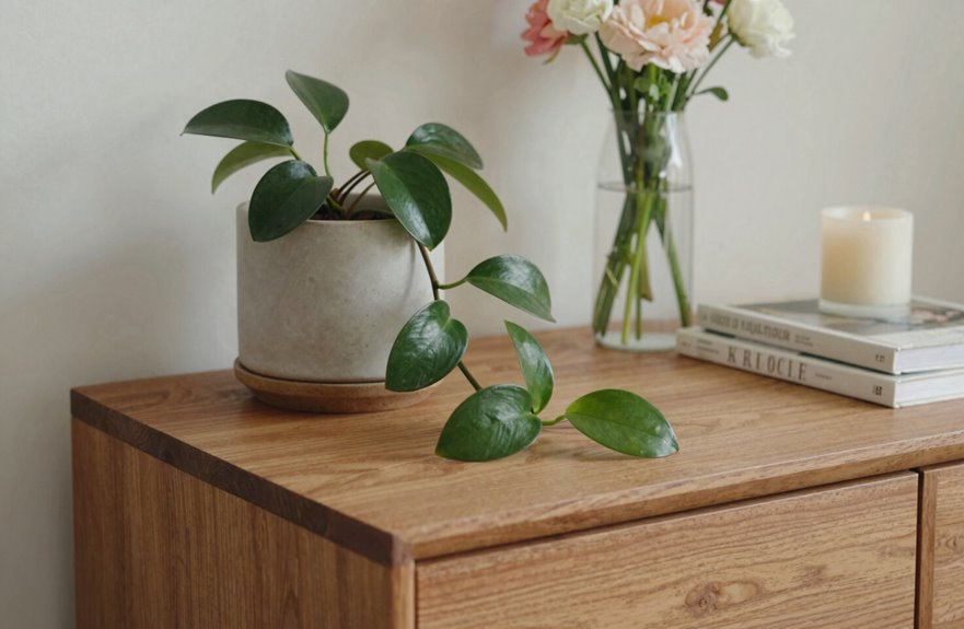 7 Ways to Style Your Side Table Like a Designer 4 greenery adds warmth and texture