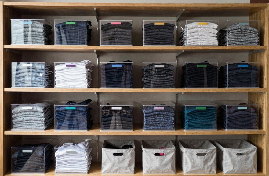 7 Ways to Optimize Your Closet Space 6 shelf dividers and clear bins organize folded clothes