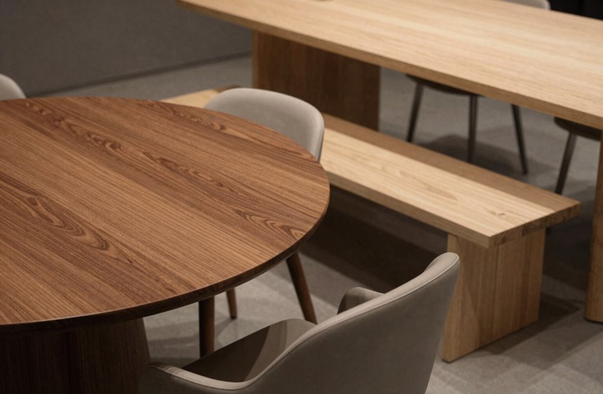Round vs Rectangular Dining Tables: Key Differences 6 stone pedestals burl warmth metal accents lacquered surfaces