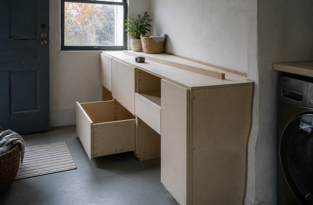 Built-in cabinets with doors and shelves fitted into a home interior
