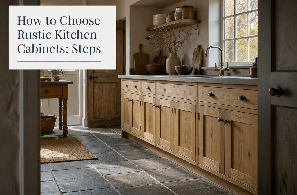 Rustic kitchen cabinets with visible wood grain and a warm, relaxed kitchen setting