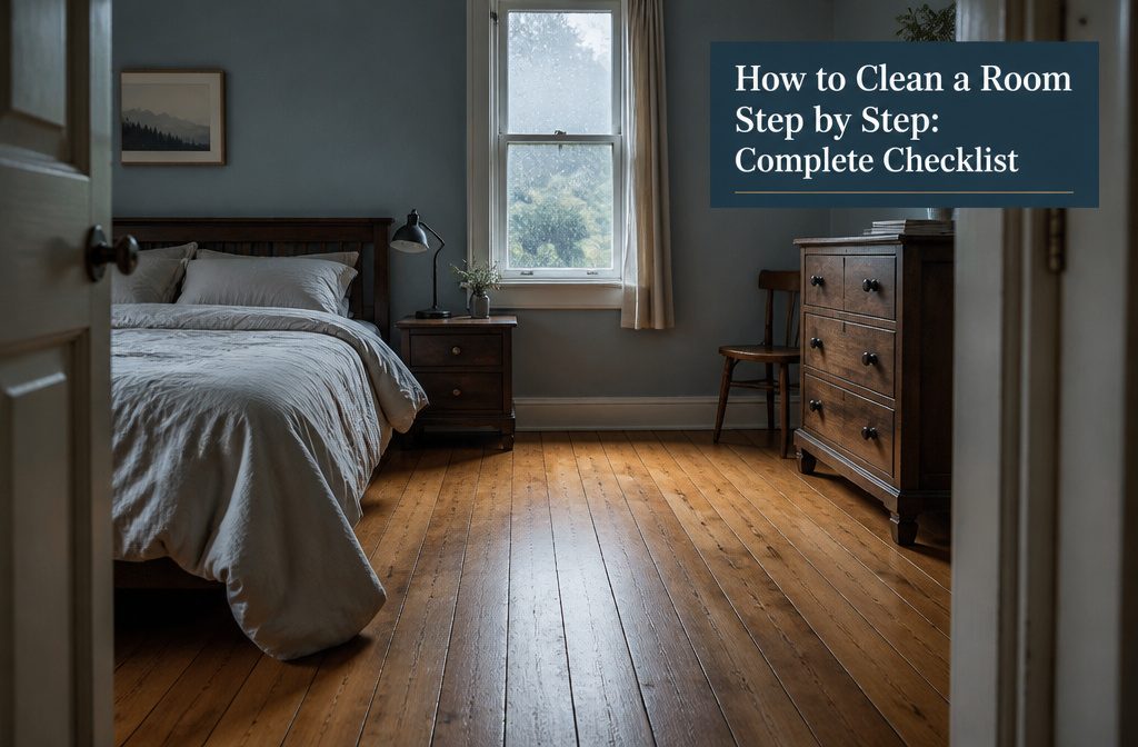 Bedroom with a made bed, dresser, and clear floor