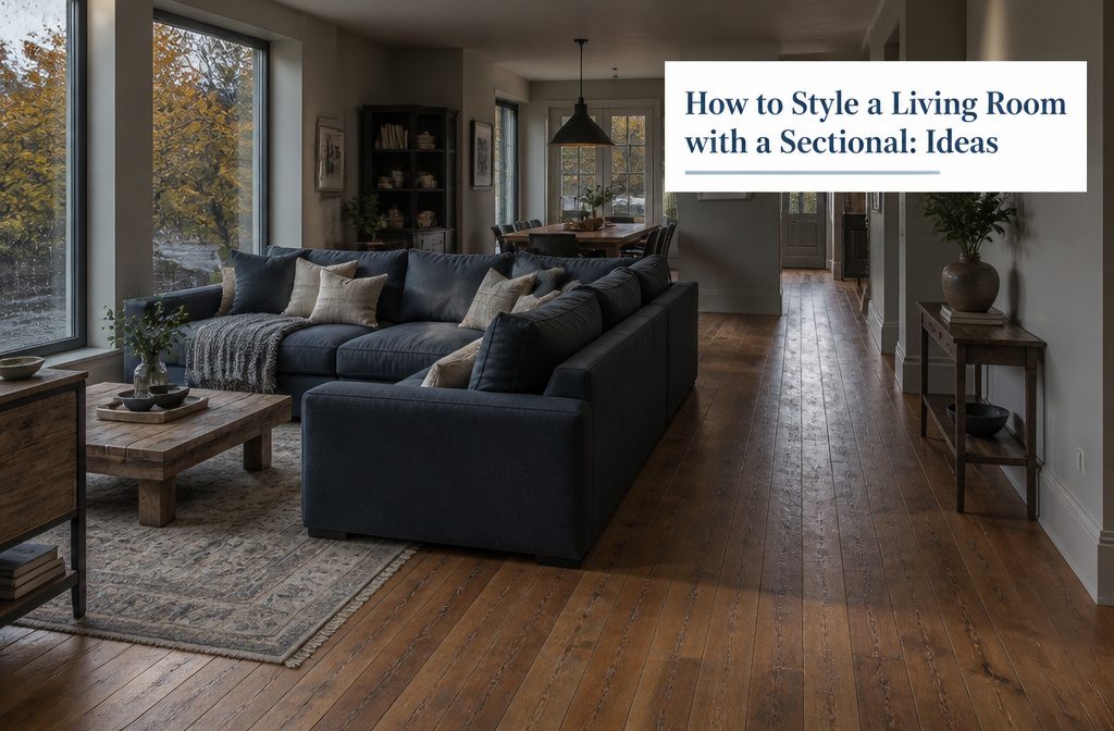 Living room with a sectional sofa arranged around a coffee table